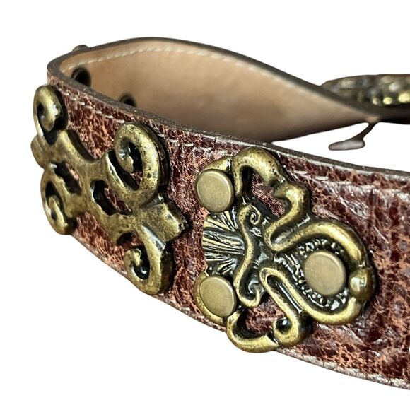Vintage Accessories - Vintage Leather Belt with Heavy Brass Embellishments Boho Bohemian Festival